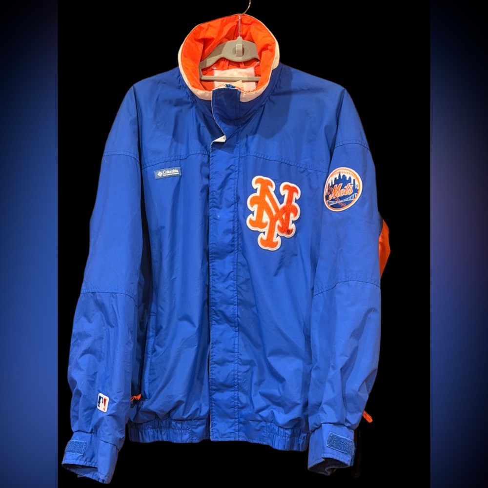 VTG NY METS Columbia Men's Blue and Orange Windbreaker